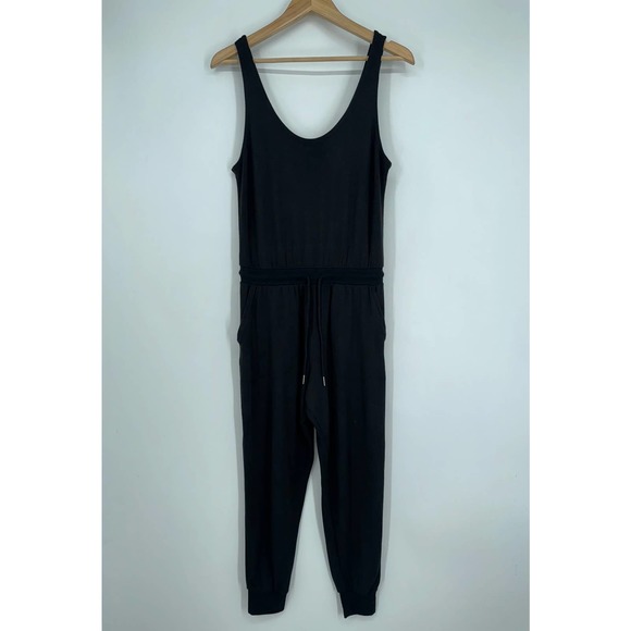 Athleta Balance Jumpsuit Scoop Neck Sleeveless Drawstring Tapered Leg Black - Picture 2 of 12